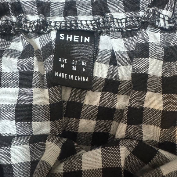 SHEIN Black & White Gingham Paperbag Tie-Waist A-Line Skirt - Picture 7 of 8